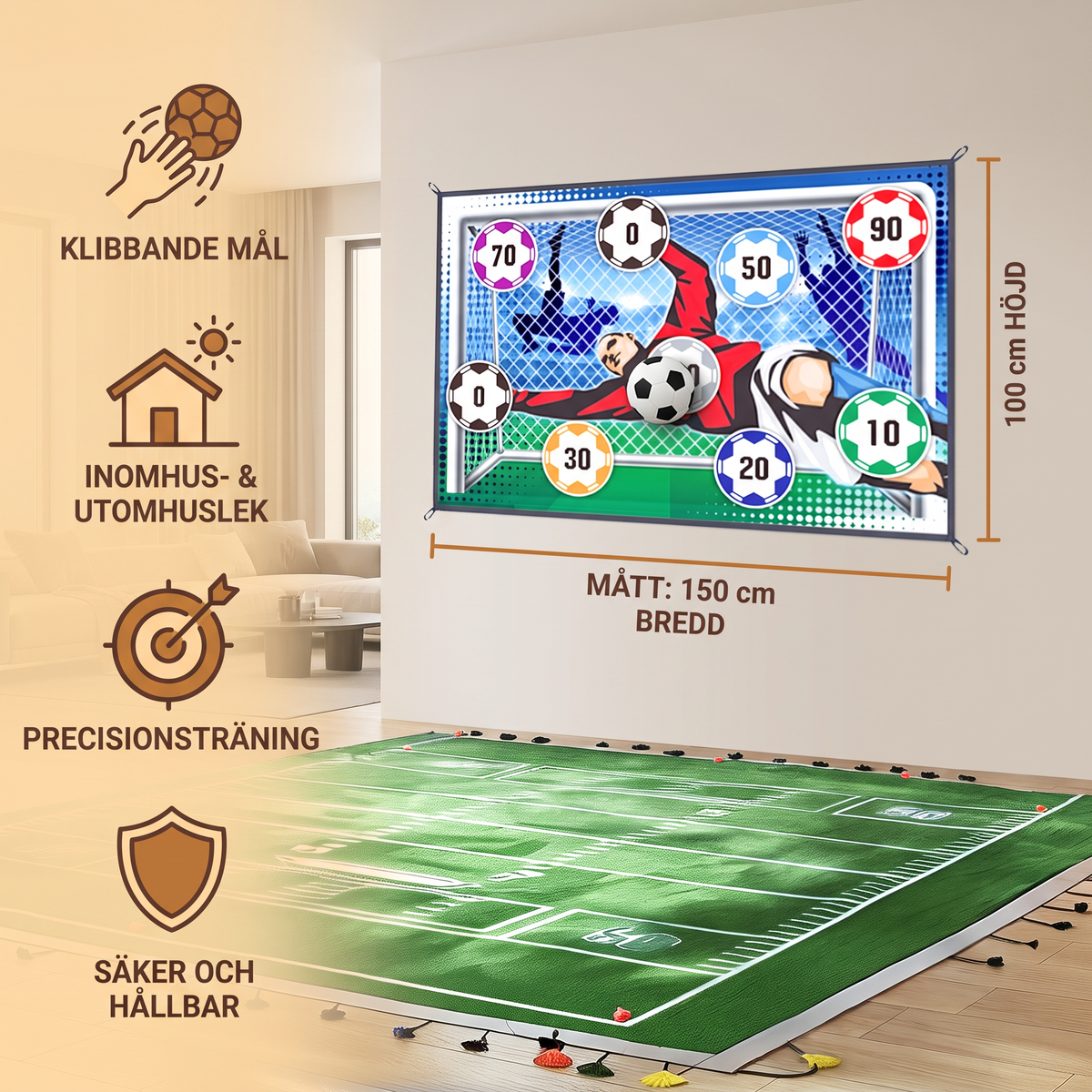 Klebande Fotbollsmålvägg – Inomhus- och Utomhustränings- och Spelset