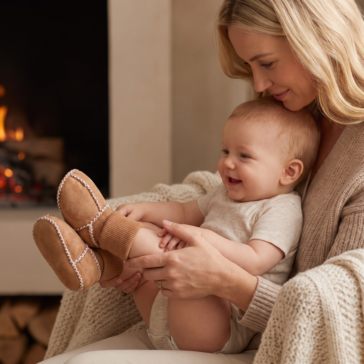 Fodrade Baby Vinter Strumpor Skor i Mocka Look
