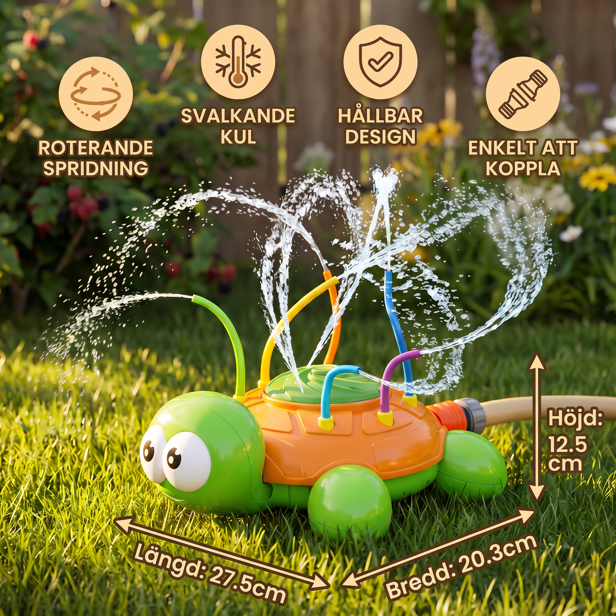 Schildkröte Vattensprinkler – Roternade Trädgårdsskoj för Barn på Varma Sommardagar