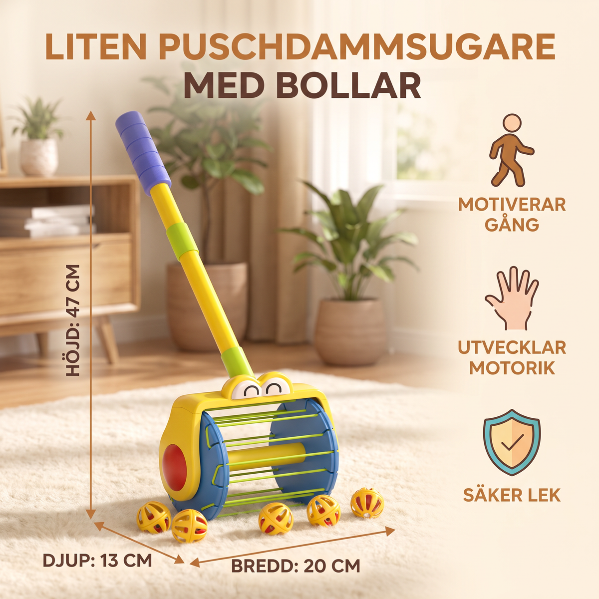 Baby Puschdammsugare Leksak med Bollar för Småbarn