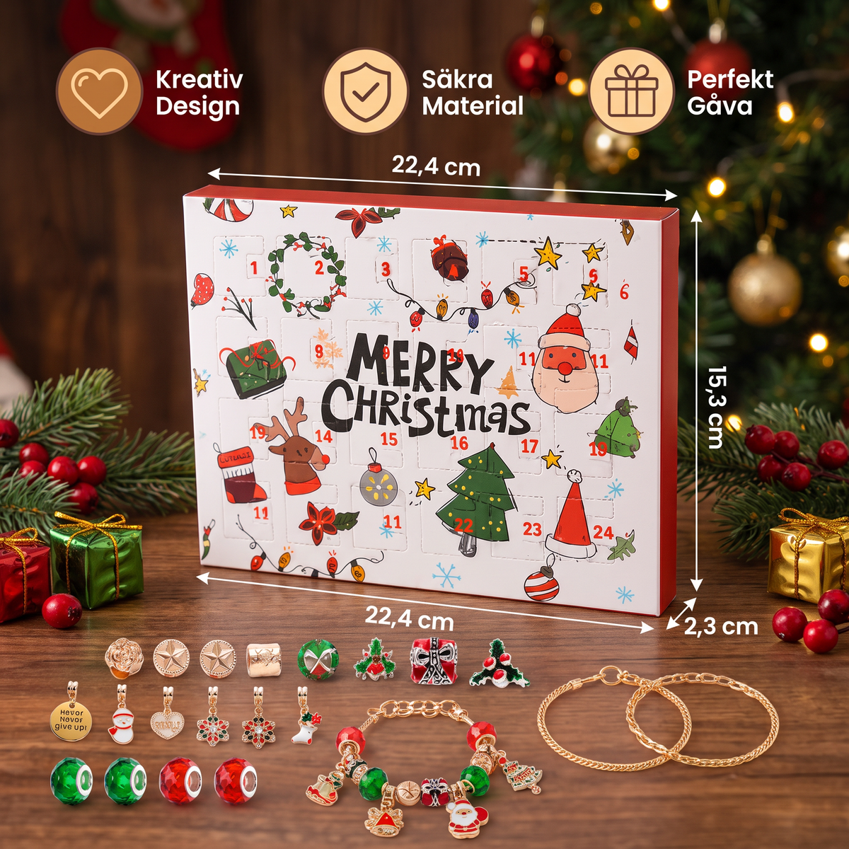Adventskalender med jularmband (24 dagar) – DIY-smyckesset för flickor