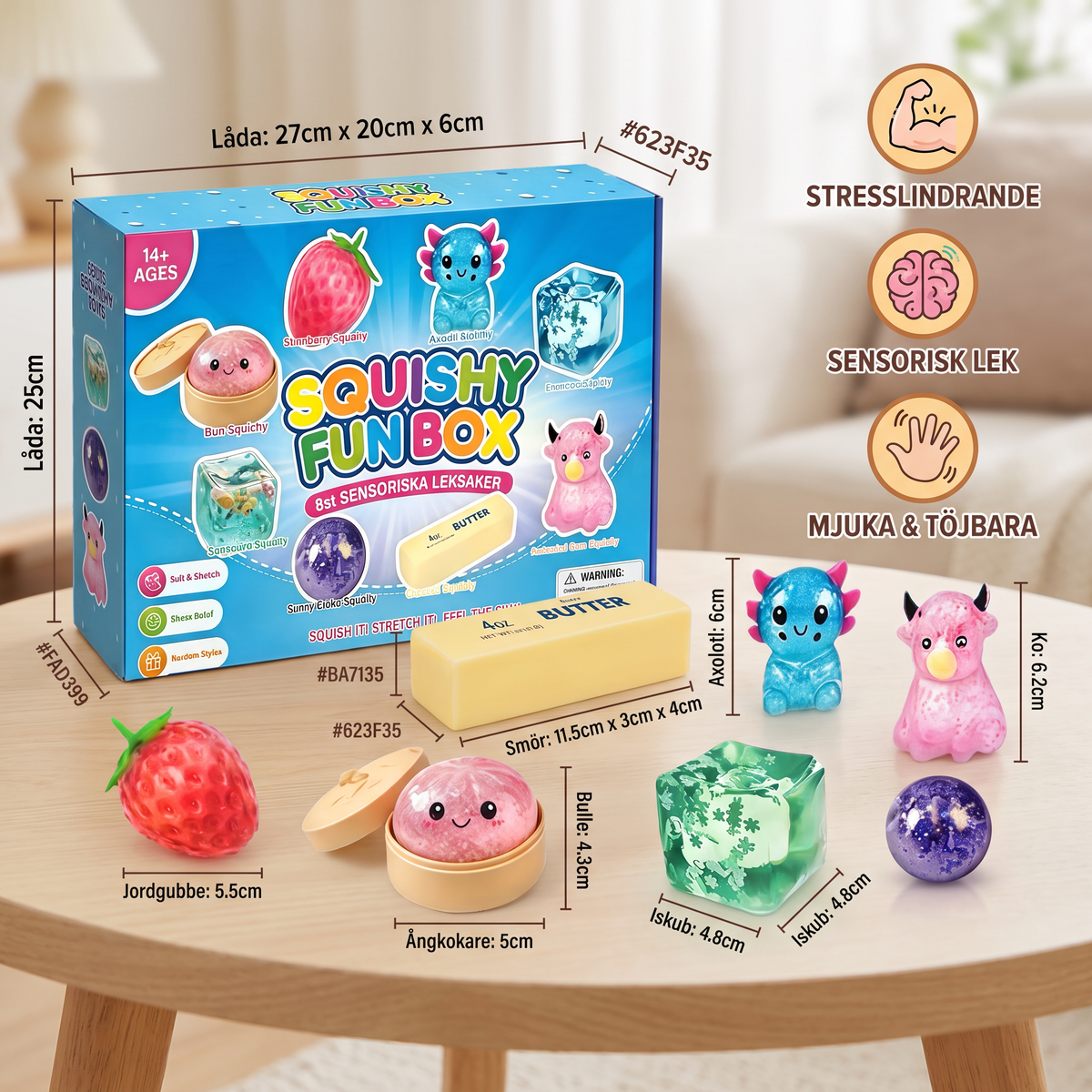 Premiumset med Mjuka Squishy Fidgetleksaker – 8 Sensoriska Leksaker
