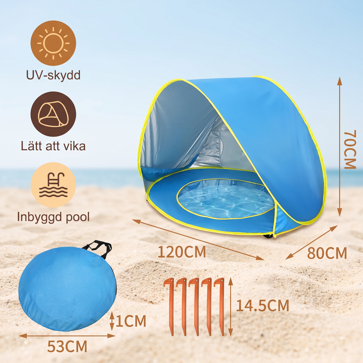 Pop-Up Baby Beach Tent med Inbyggd Pool och UV-Skydd – Bärbart Solskydd för Barn