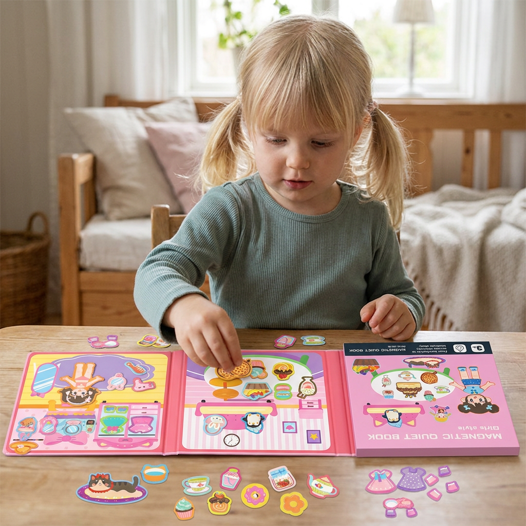 Montessori Magnetisk Tyst Bok – Kreativ Klädpåklädning och Scenlek