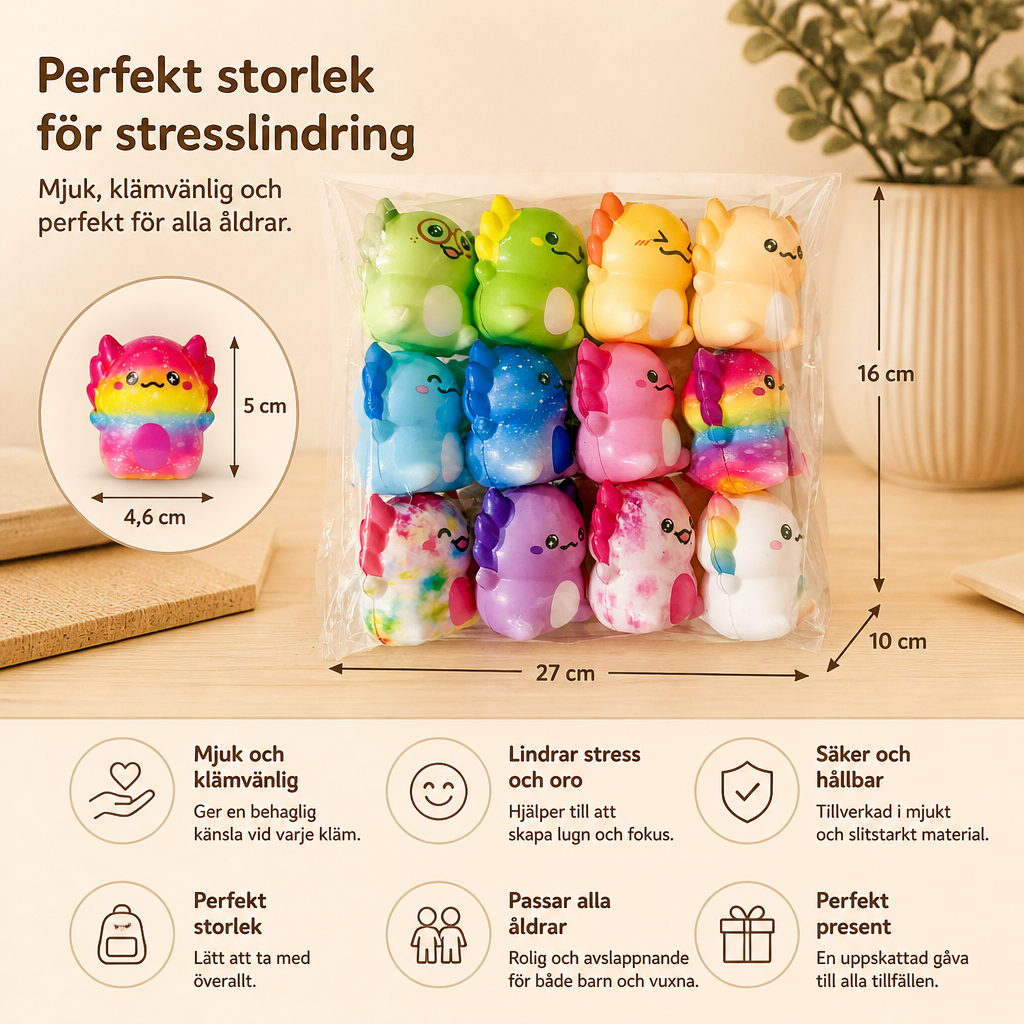 Set med 12 Mjuka Stressbollar i Axolotlform
