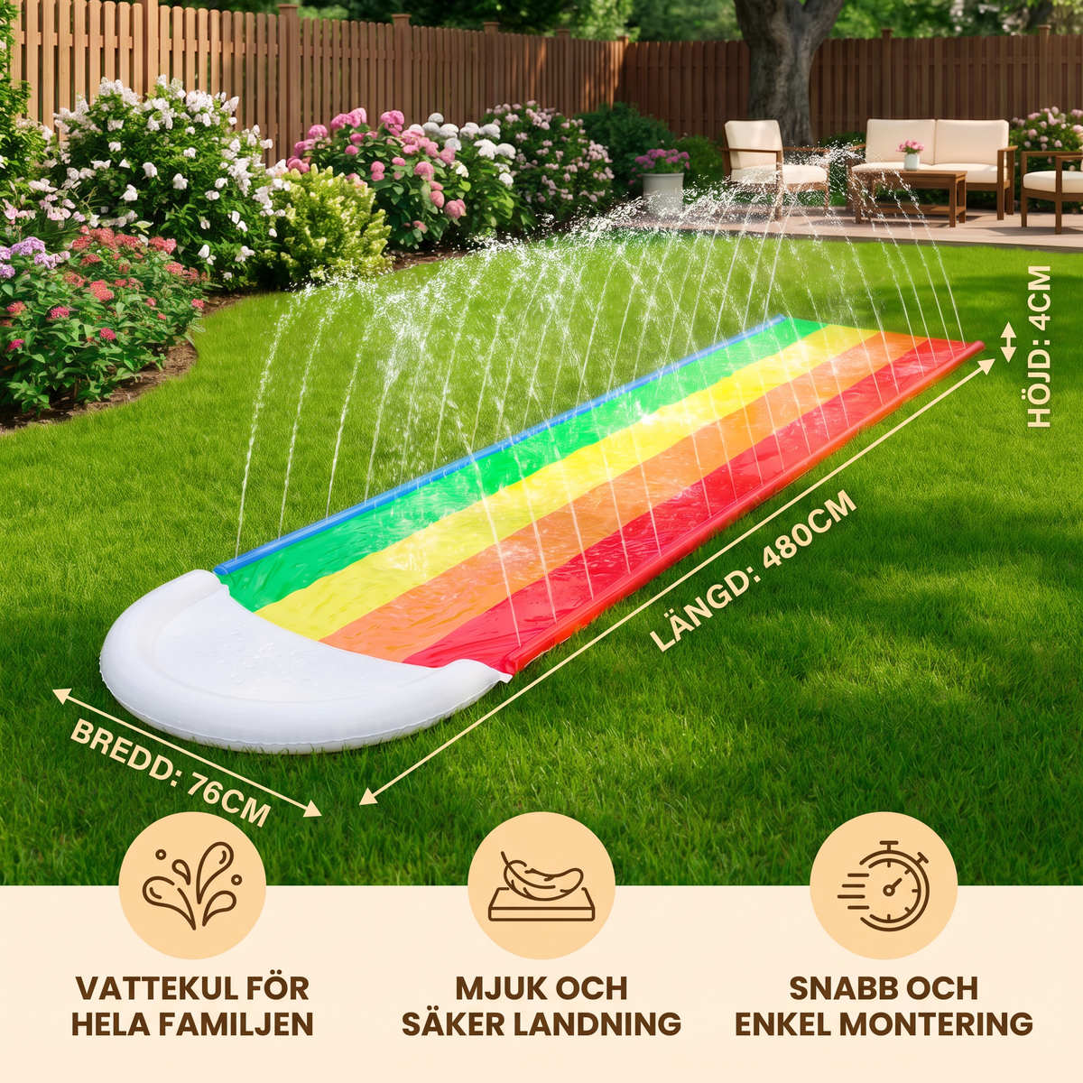 Regenbogens Water Slide – Uppblåsbar Ute-rutschkana för Barn & Familj