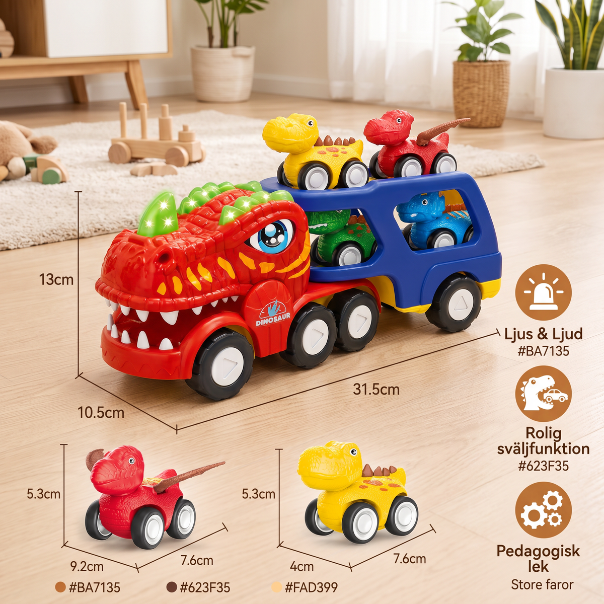 Leksaksset med Dinosaurietransport och Mini-Dinobilar