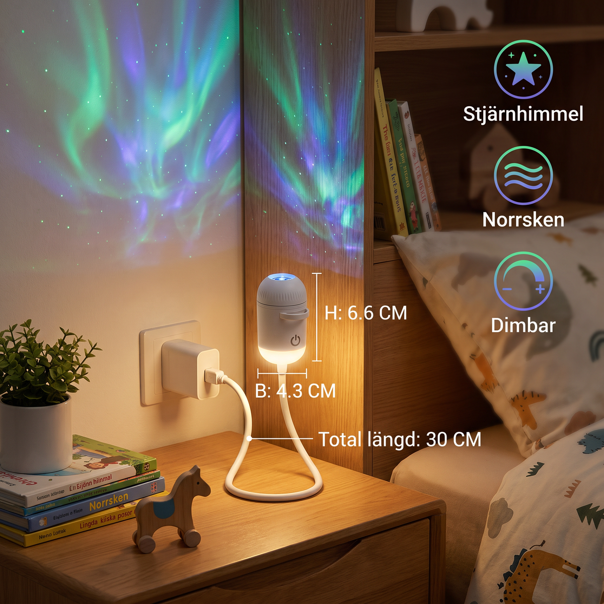 NightSky dimbar USB-galaxiprojektor med stjärn- och norrskenseffekter