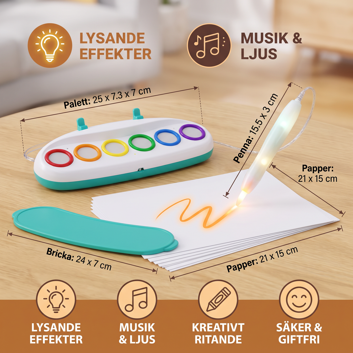 Magisk Lysande Ritpenna för Barn – Kreativ LED Konstleksak med Musik och Ljuseffekter