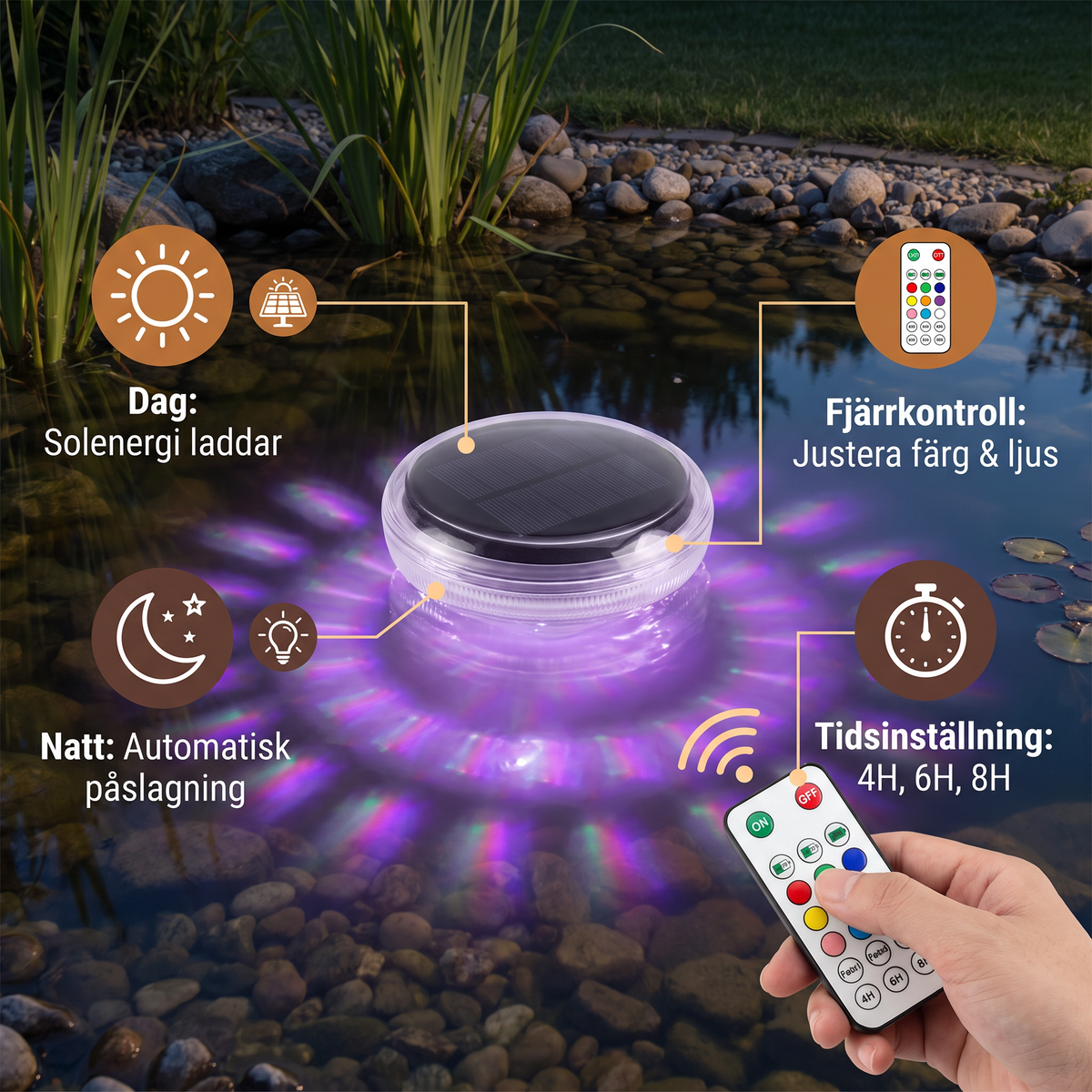 Flytande sol-LED-ljus med fjärrkontroll