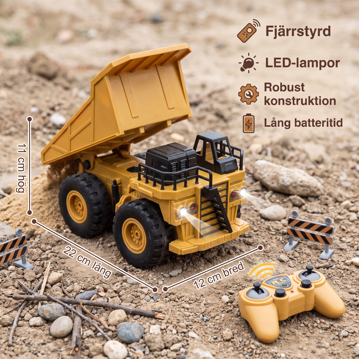 Fjärrstyrd Dumper Med Lampor – Leksaksfordon För Byggarbetsplats