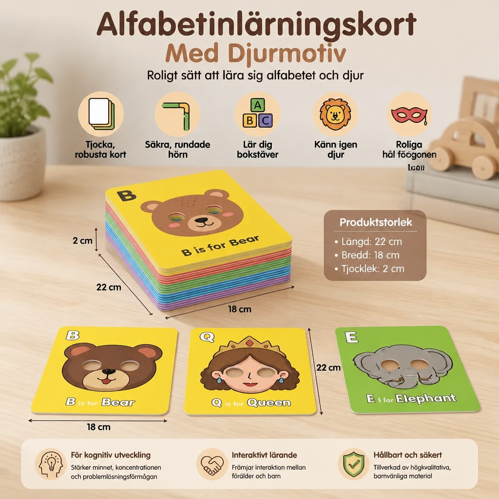 Alfabetinlärningskort Med Djurmotiv