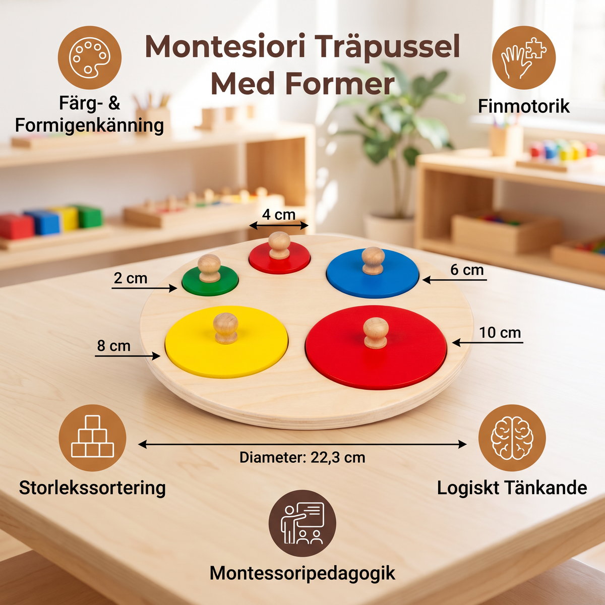 Montessori Träpussel Med Former – Pedagogisk Leksak För Sortering Av Geometri Och Färger För Barn