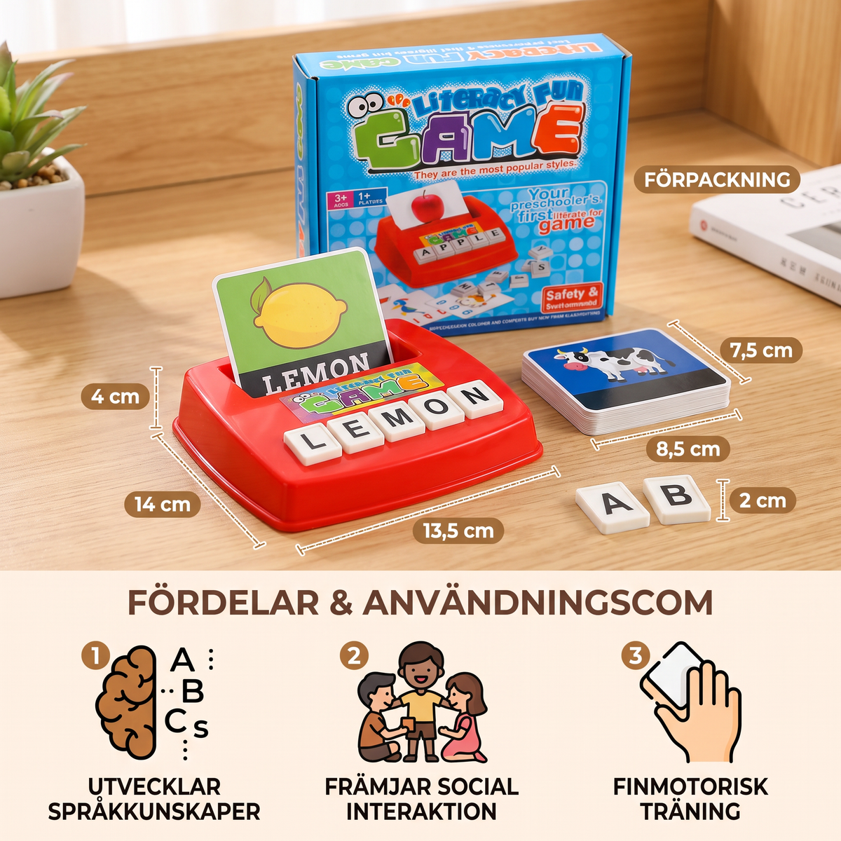 Interaktivt Stavnings- och Ordmatchningsspel – Pedagogisk Läs- och Skrivleksak för Förskolebarn med Bildkort och Bokstavsbrickor