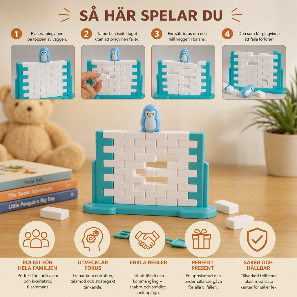 Pingvin-Isvägg Balansspel För Hela Familjen
