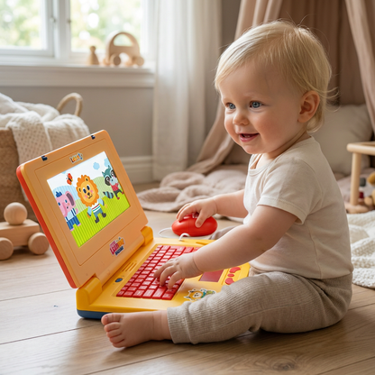 Interaktiv laptop för barn med ljus, musik och rullande skärm