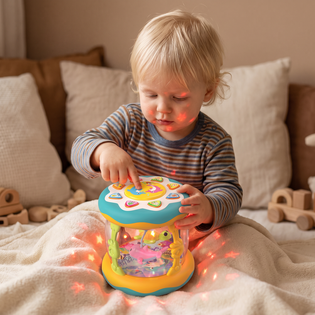 Interaktiv musikleksak med ljus – Montessori-sensorleksak med lugnande vaggvisor