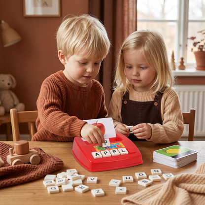 Interaktivt Stavnings- och Ordmatchningsspel – Pedagogisk Läs- och Skrivleksak för Förskolebarn med Bildkort och Bokstavsbrickor
