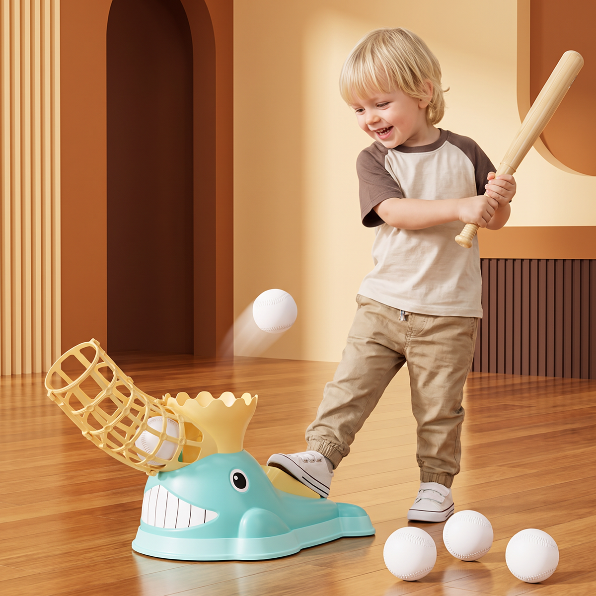 Steg-Baseballkastare Med Slagträ Och Bollar För Barn