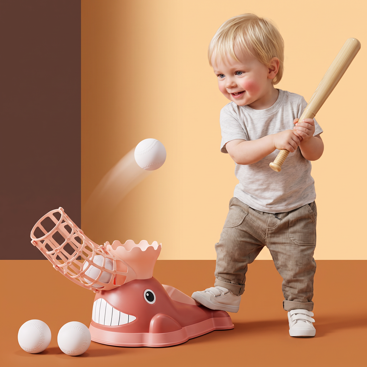 Steg-Baseballkastare Med Slagträ Och Bollar För Barn