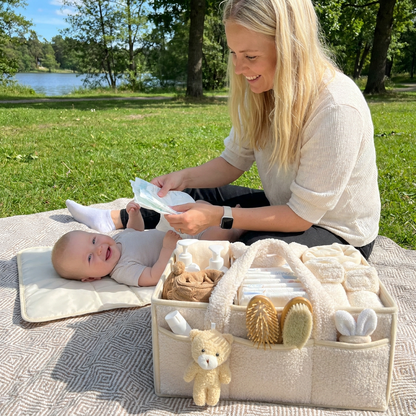 Plushig Sherpa-blöjförvaring – Förvaringskorg för barnrummet och skötbordet