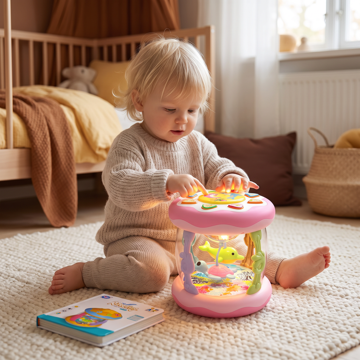Interaktiv musikleksak med ljus – Montessori-sensorleksak med lugnande vaggvisor