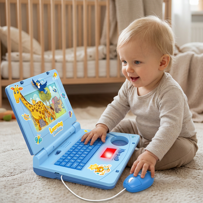 Interaktiv laptop för barn med ljus, musik och rullande skärm