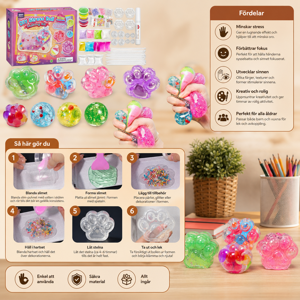 DIY-kit för att Göra Stressbollar för Barn – Skapa Dina Egna Squishy- och Sensorikbollar