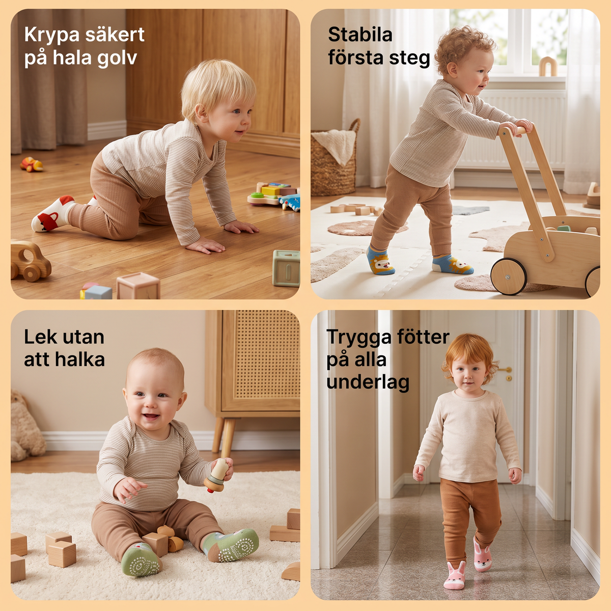 Halkfria sockskor med tecknade motiv för bebisar och småbarn