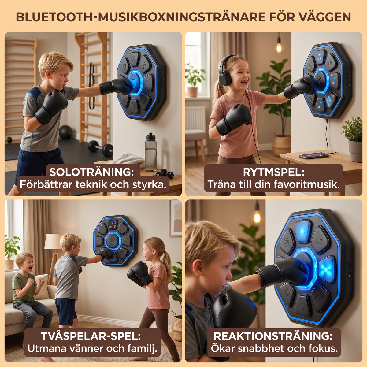 Bluetooth-musikboxningstränare för väggen – Interaktivt boxningsmål med ljus och ljud