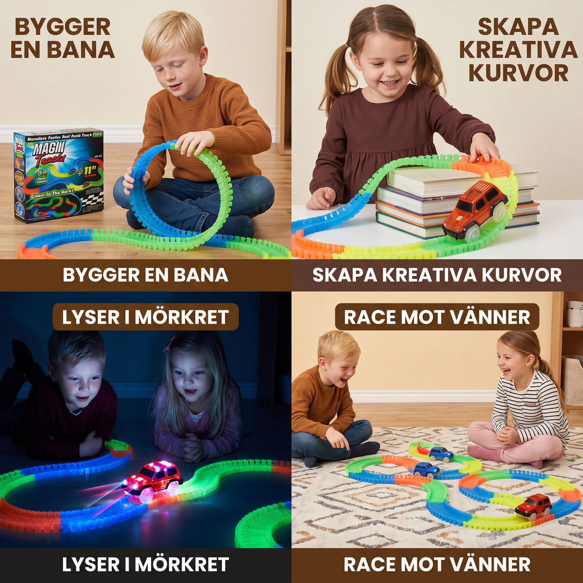 Självlysande flexibelt sand-racerbanebyggset för barn
