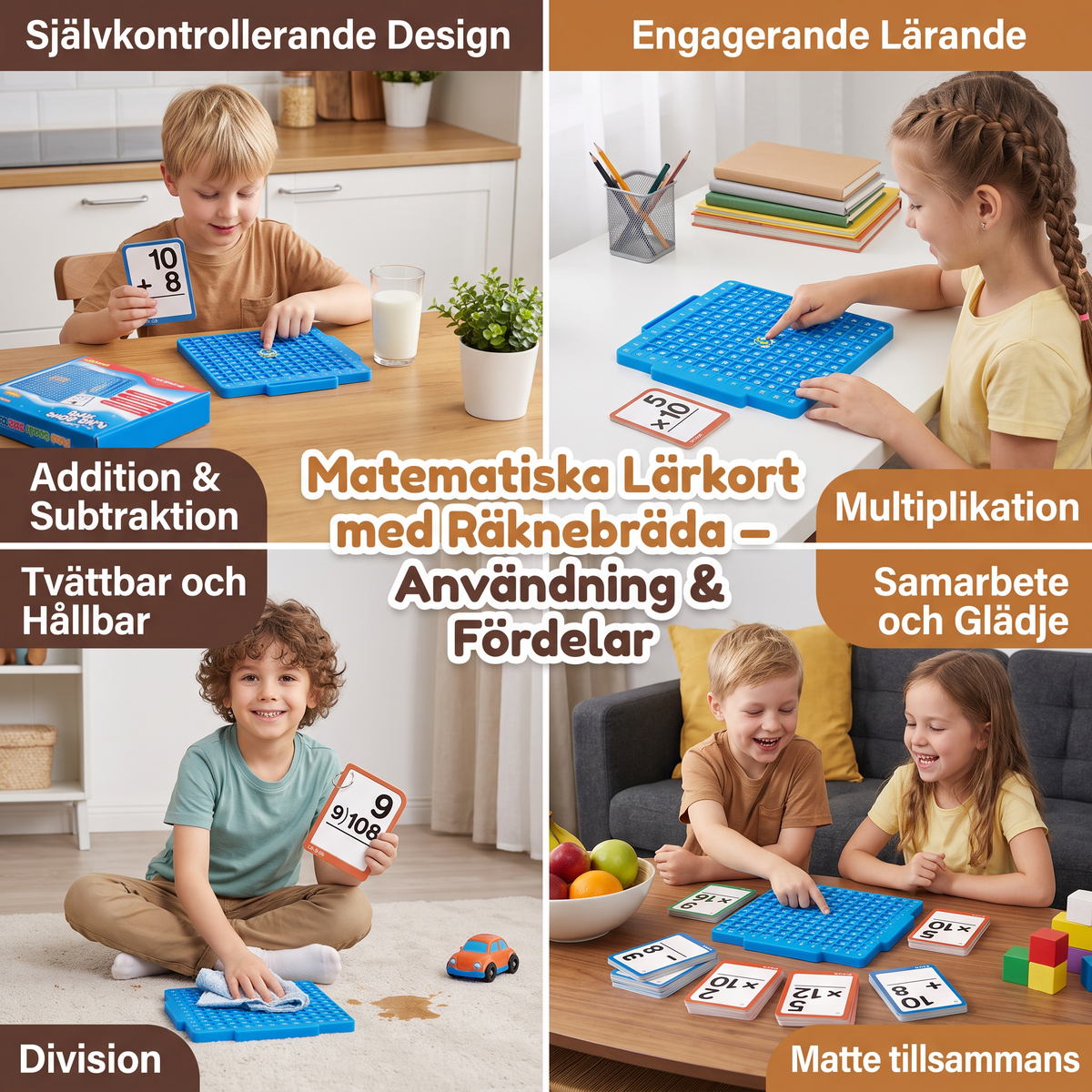 Matematiska lärkort med räknebräda – Addition, subtraktion, multiplikation och division