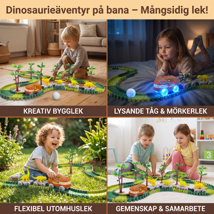 Dinosaurieäventyr på bana – flexibel racerbana med ljusande tåg