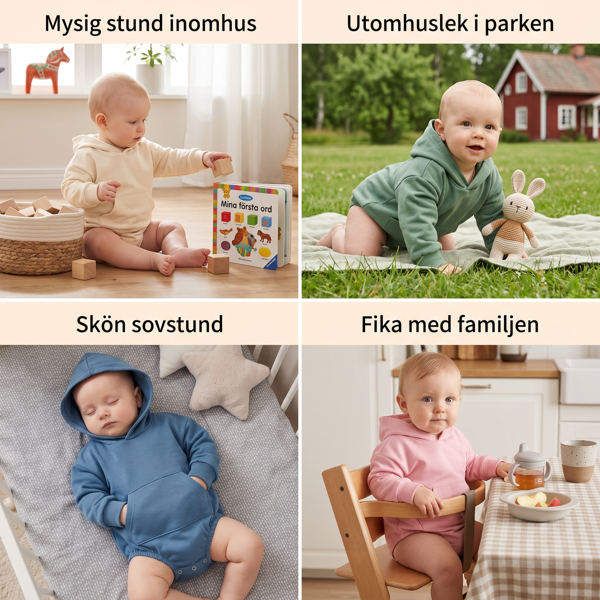 Babyromper med huva – Mjuk långärmad sparkdräkt med framficka
