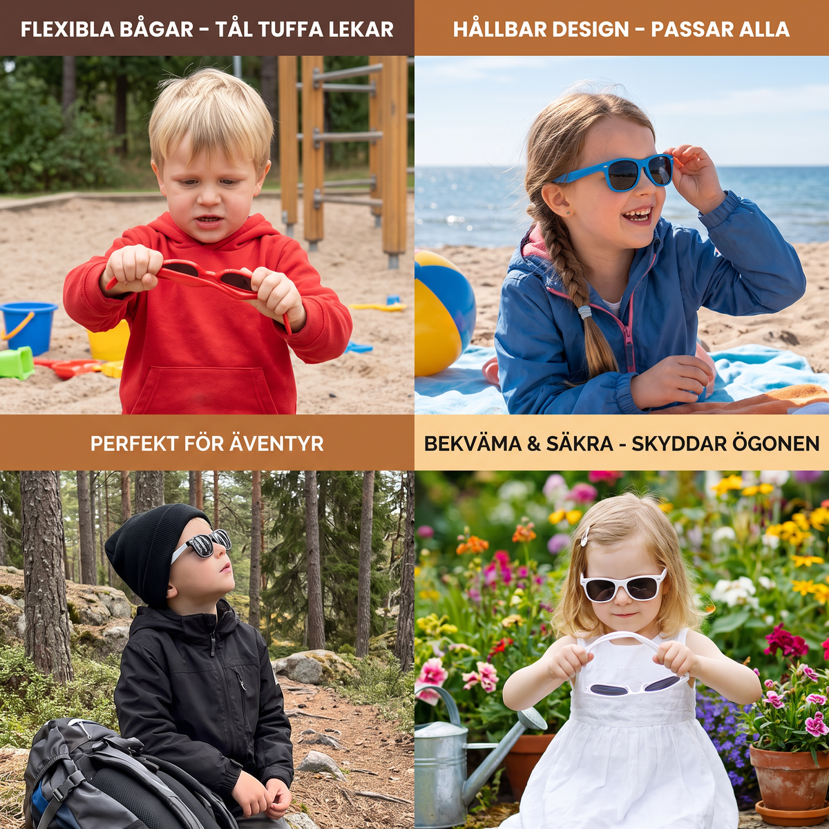 Flexibla solglasögon för barn med böjbar och hållbar båge