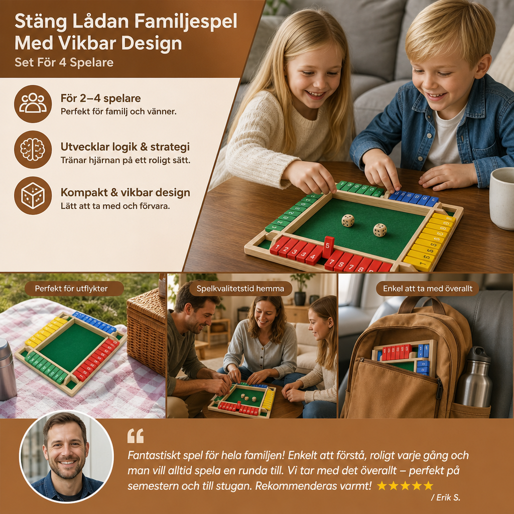 Stäng Lådan Familjespel Med Vikbar Design – Set För 4 Spelare