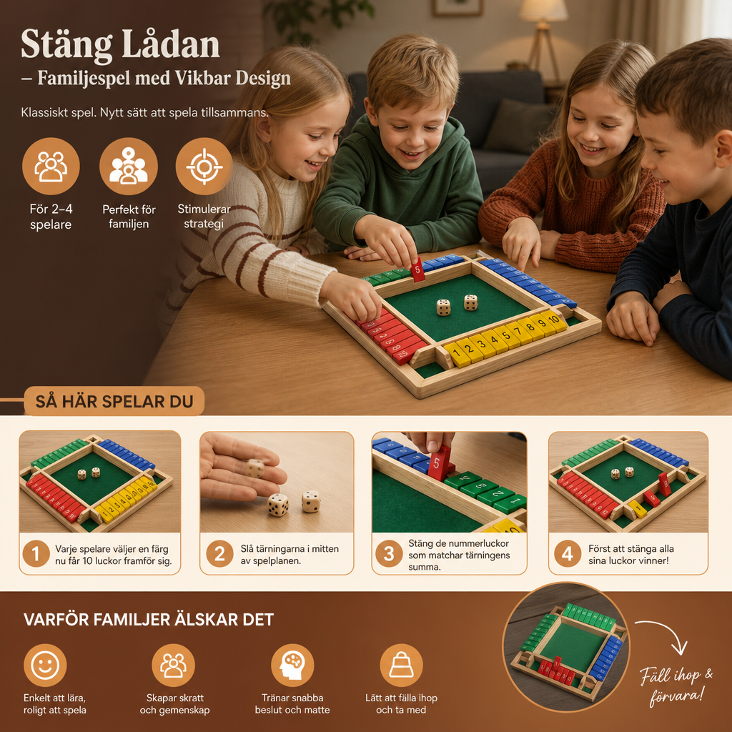 Stäng Lådan Familjespel Med Vikbar Design – Set För 4 Spelare