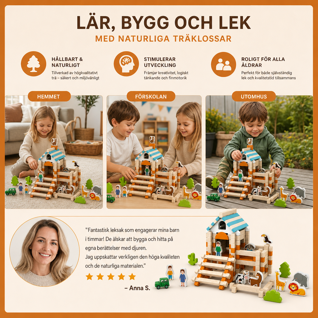 Montessori Träklossar – Naturlig Staplings- Och Byggleksak