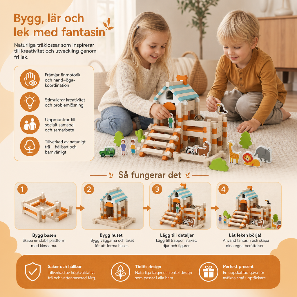 Montessori Träklossar – Naturlig Staplings- Och Byggleksak