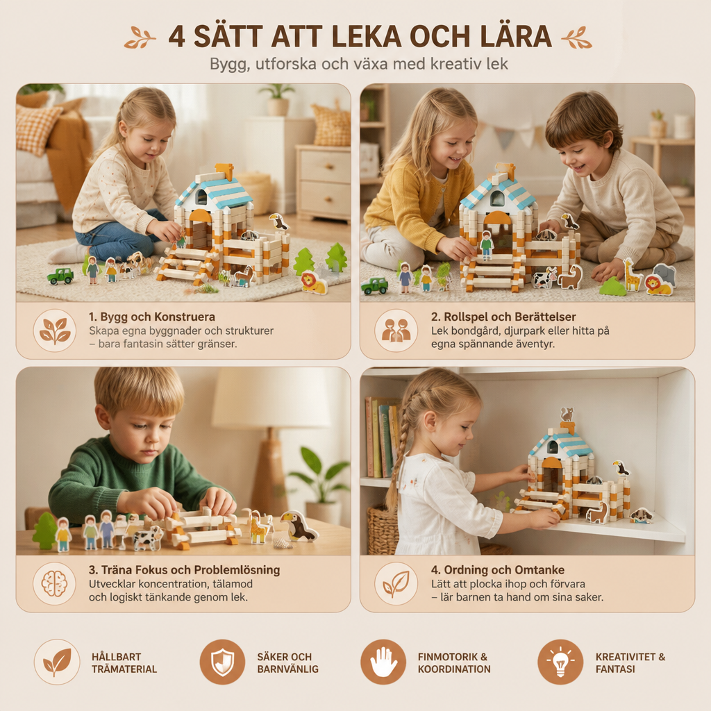 Montessori Träklossar – Naturlig Staplings- Och Byggleksak