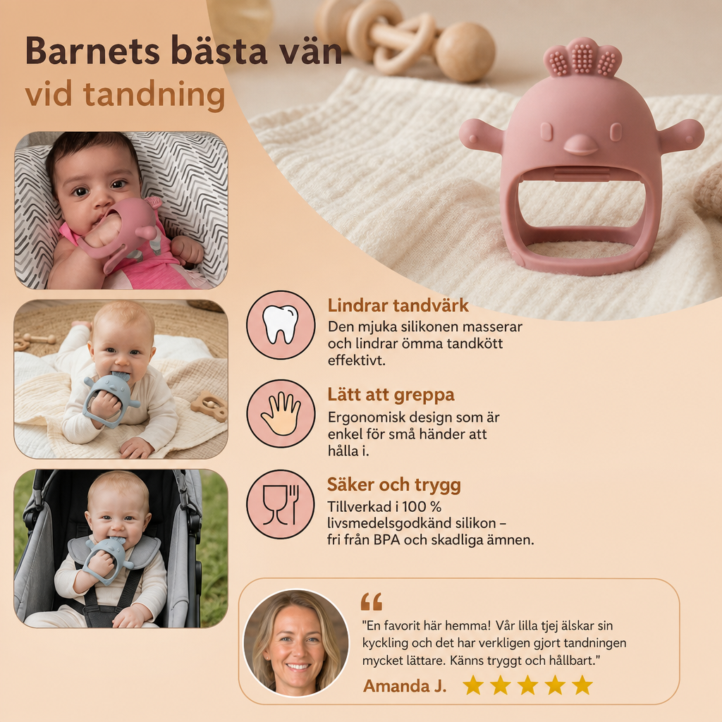 Babykyckling Silikonbitring – Tandningshjälp i livsmedelsgodkänd silikon