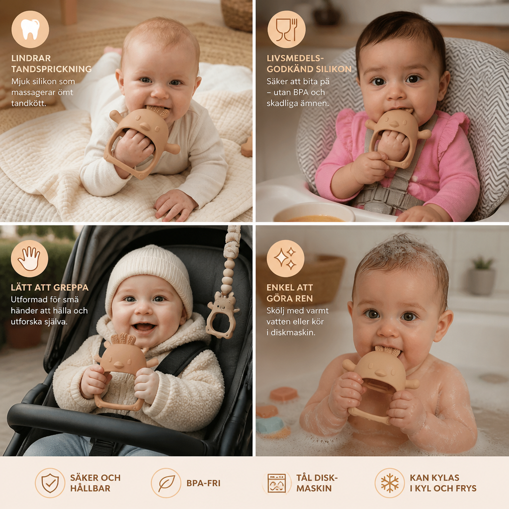 Babykyckling Silikonbitring – Tandningshjälp i livsmedelsgodkänd silikon