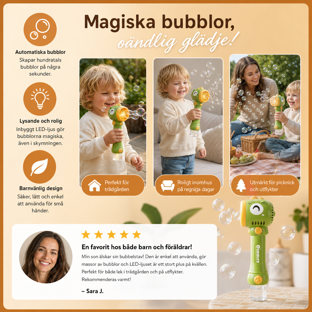 Lysande såpbubbelstav för barn – automatisk bubbelmaskin
