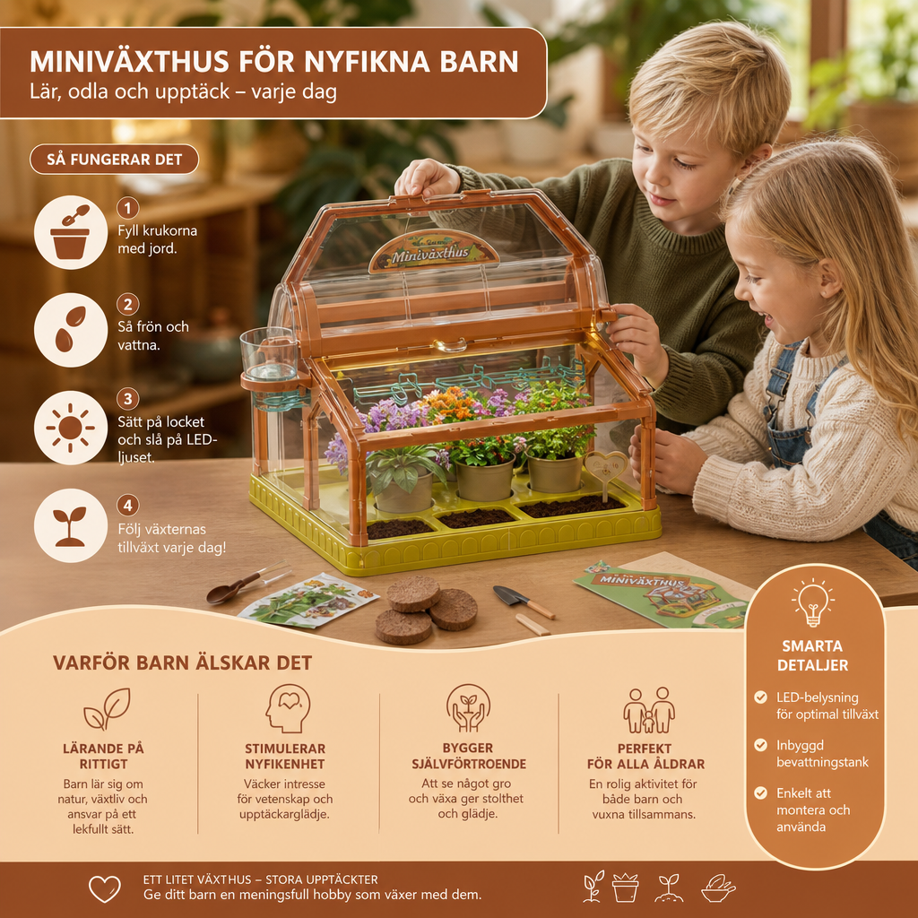 LED Akryl Mini Växthus för Barn – Inomhus Växtodlingsset – Lärande och Roligt