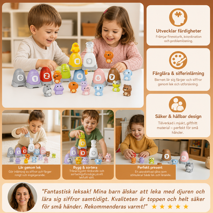 Montessori Fingerdukeset Med Mjuka Gummidjur Från Bondgården För Färgsortering Och Sifferinlärning