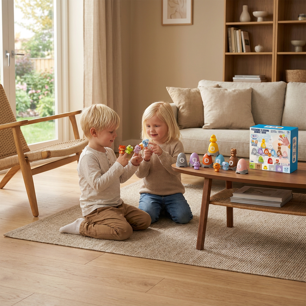 Montessori Fingerdukeset Med Mjuka Gummidjur Från Bondgården För Färgsortering Och Sifferinlärning