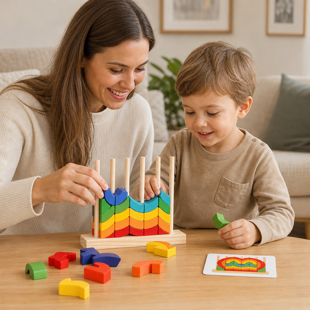 Montessori Regnbågspussel I Trä För Stapling Och Matchning