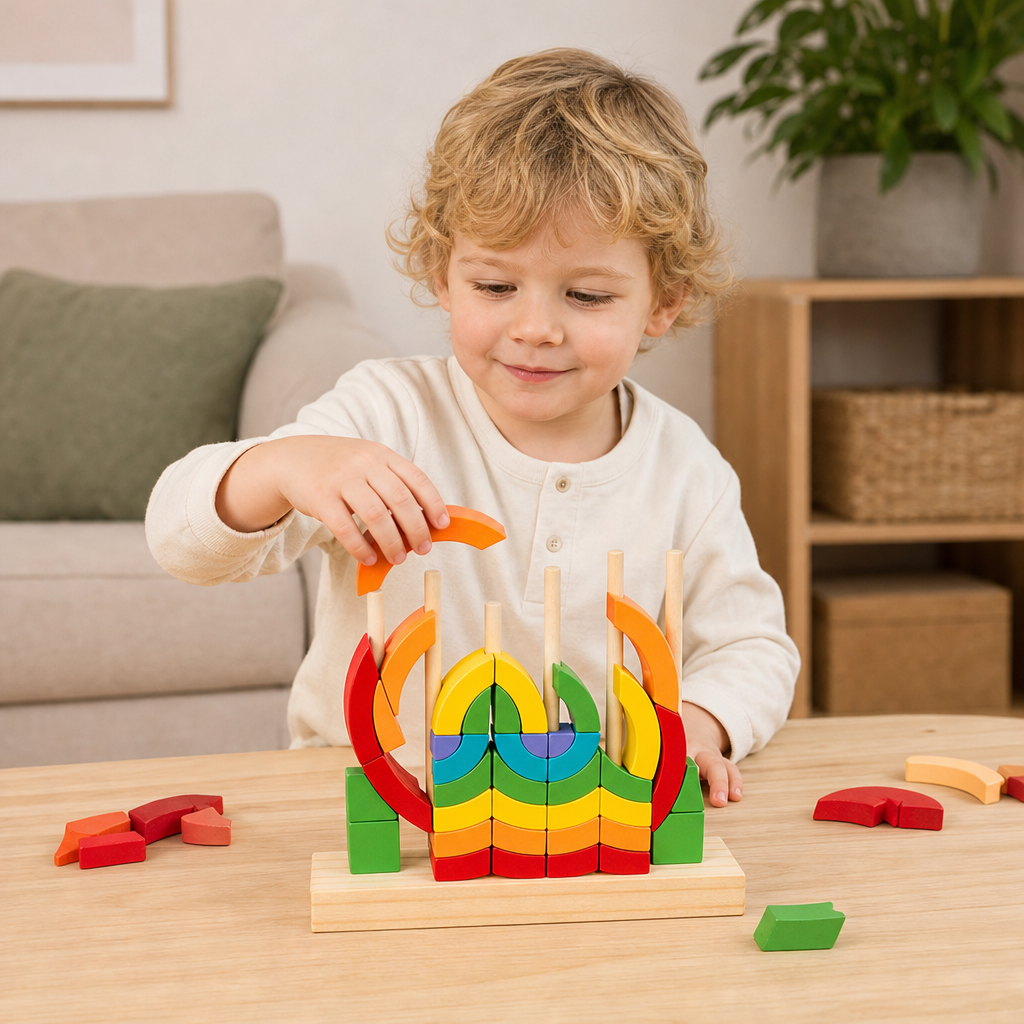 Montessori Regnbågspussel I Trä För Stapling Och Matchning