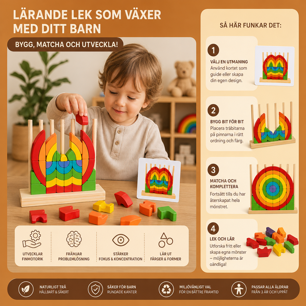 Montessori Regnbågspussel I Trä För Stapling Och Matchning