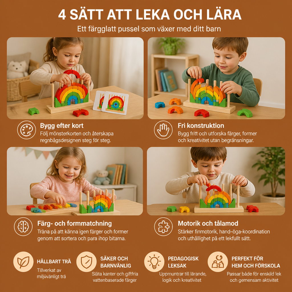 Montessori Regnbågspussel I Trä För Stapling Och Matchning